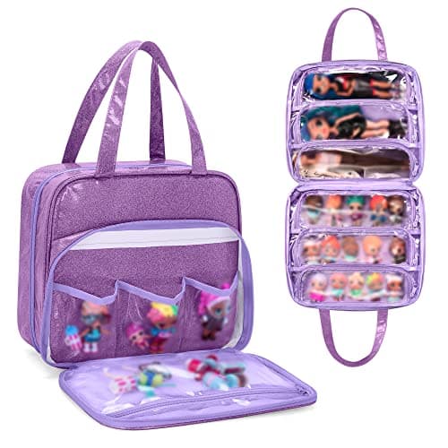 LoDrid Doll Tote Carrying Case Compatible with LOL Surprise Dolls All Hanging Organizer Storage Bag with 6 Clear Window Pockets for Girls Bag Only PurplePatent Design