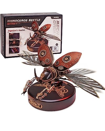 ROKR 3D Puzzles for Adults Electric Insect Metal Model Building Kit Desk Toys Hobby Kit for Adults Gift for Teens Rhinoceros Beetle