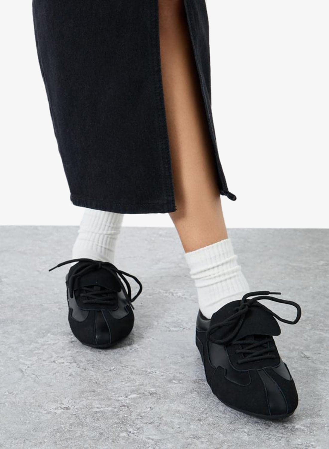 Women Black Lace Up Sneakers