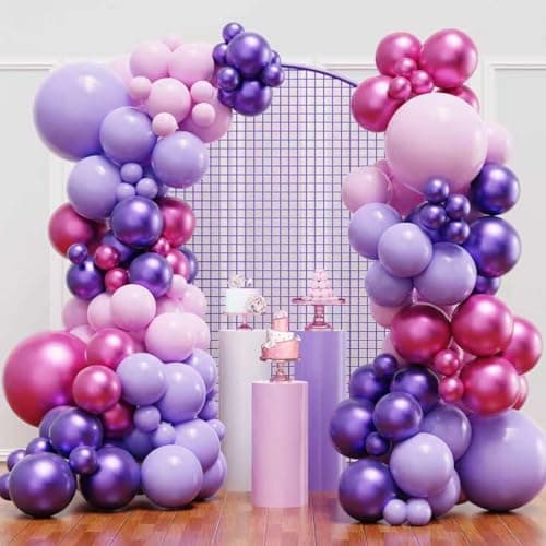 YMSZ Pink and Purple Balloons 136pcs Pink and Purple Balloons Garland Arch Kit with Different Sizes for Girls Women Birthday Baby Shower Wedding Party Decorations