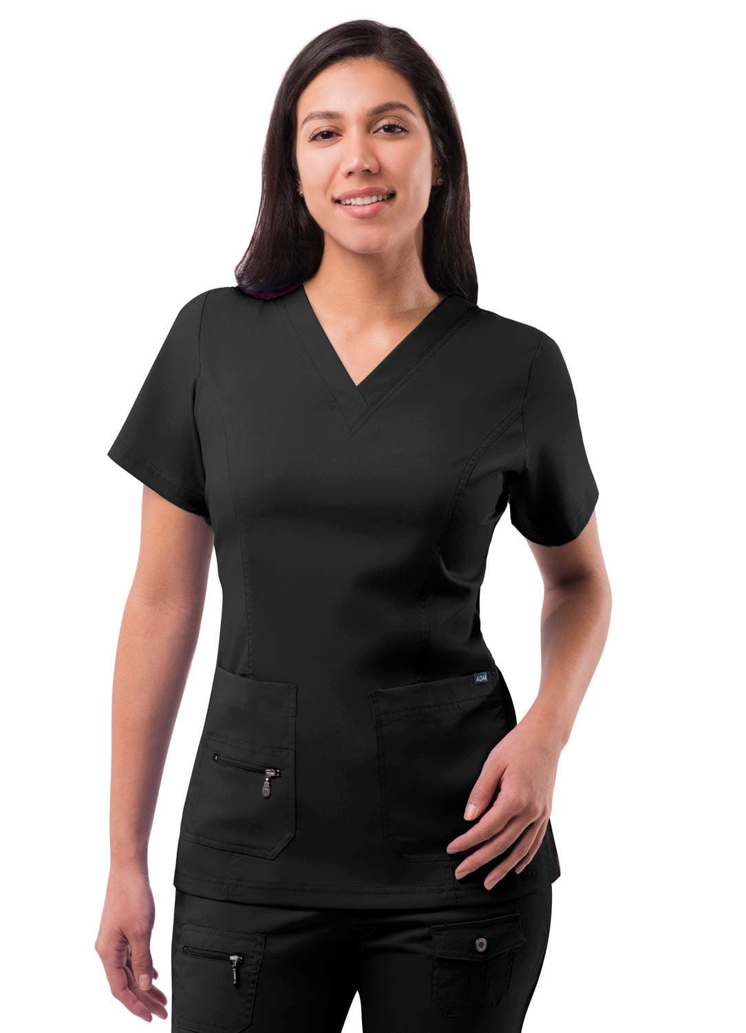 Adar Uniforms Pro Scrubs for Women, Elevated V-Neck Scrub Top, P4212, Black, M