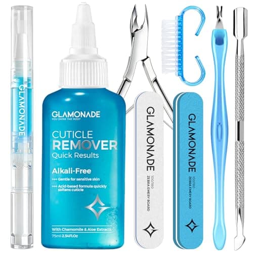 Glamonade Complete Cuticle Remover Kit Fast Gentle Professional Cuticle Care Set wRemover Gel Oil Pen Cuticle Nipper 2 Pushers Nail Brush File Buffer for Manicure Pedicure DIY