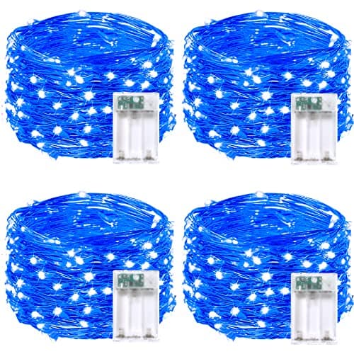 4 Pack 60 LED Fairy Lights Battery Operated with Timer 20FT Waterproof String Lights Indoor Outdoor Cuttable Battery Light for Home Bedroom Wedding DIY Centerpiece Christmas Decorations Blue