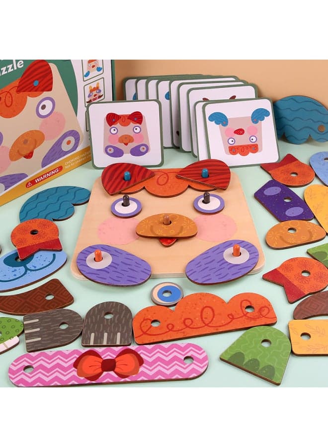 Creative Fun Expression Puzzle Children's Educational Face-changing Building Blocks Cognitive Matching Early Education Enlightenment Puzzle Toys-Color:Fun Emoji Puzzle