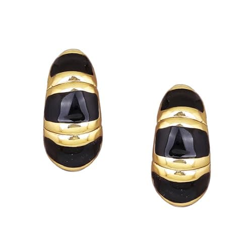 Estele 24Kt Gold Plated Fashion Black Metal Enamel Brass Stud Earrings For Women