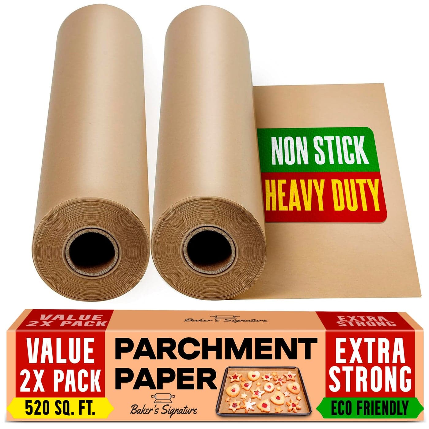 Unbleached Parchment Paper for Baking 2Pack 520 SqFt Total 15 in x 210 ft Baking Paper Roll with Cutter NonStick Brown Parchment for Baking Cooking Grilling Steaming by Bakers Signature