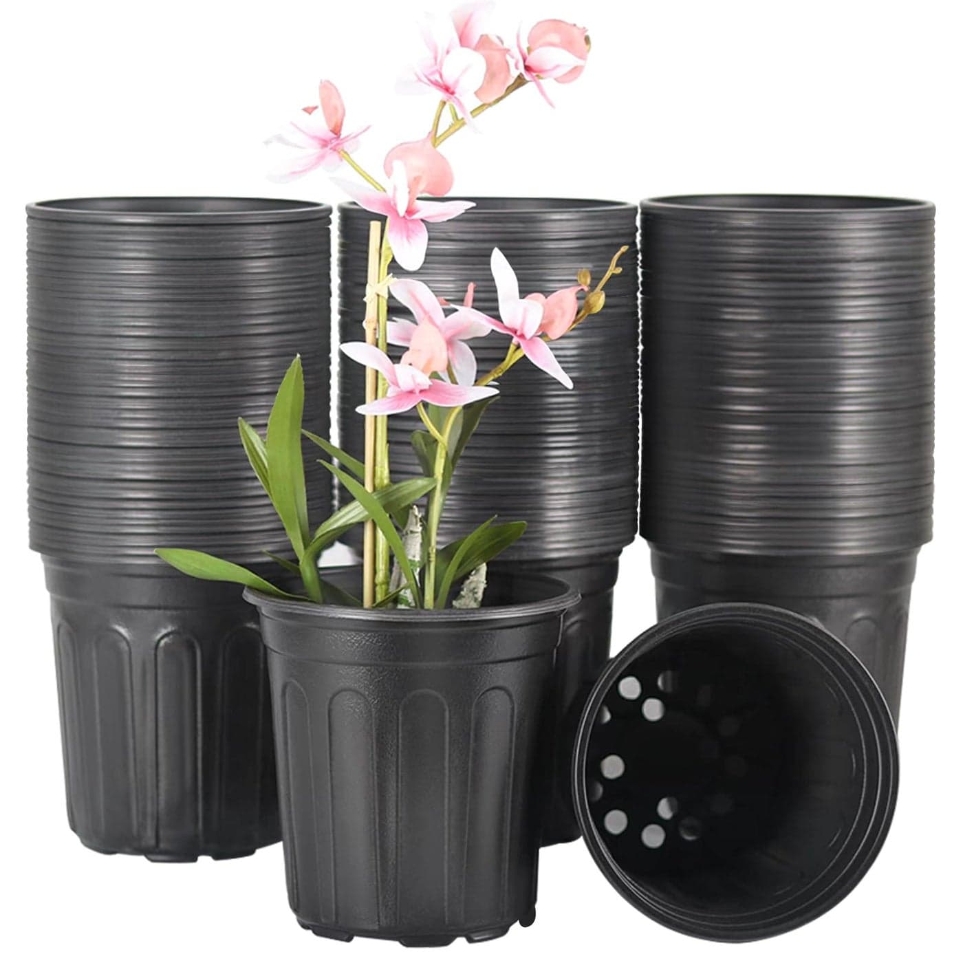 HECTOLIFE 100Pack 1 Gallon Flexible Flower Plant Nursery Pots Plastic Plant Pots with Drainage HolesGarden Flower Pots for Succulents Seedlings Cuttings Transplanting