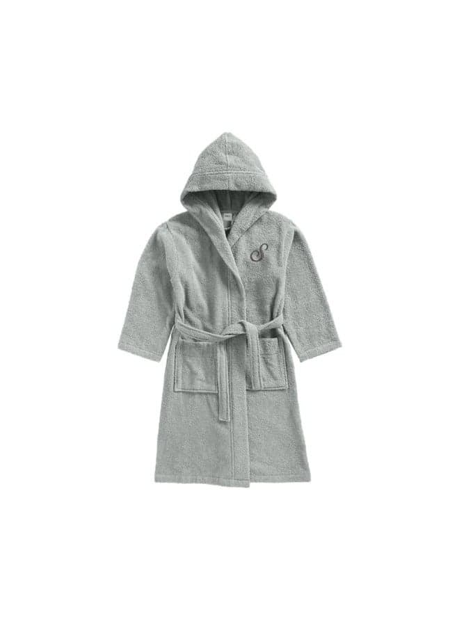 Daffodil (Grey) Monogrammed 8 Year Kids Bathrobe (112 x 113 Cm) Hooded Terry Cotton Set of 01 - Letter "S"