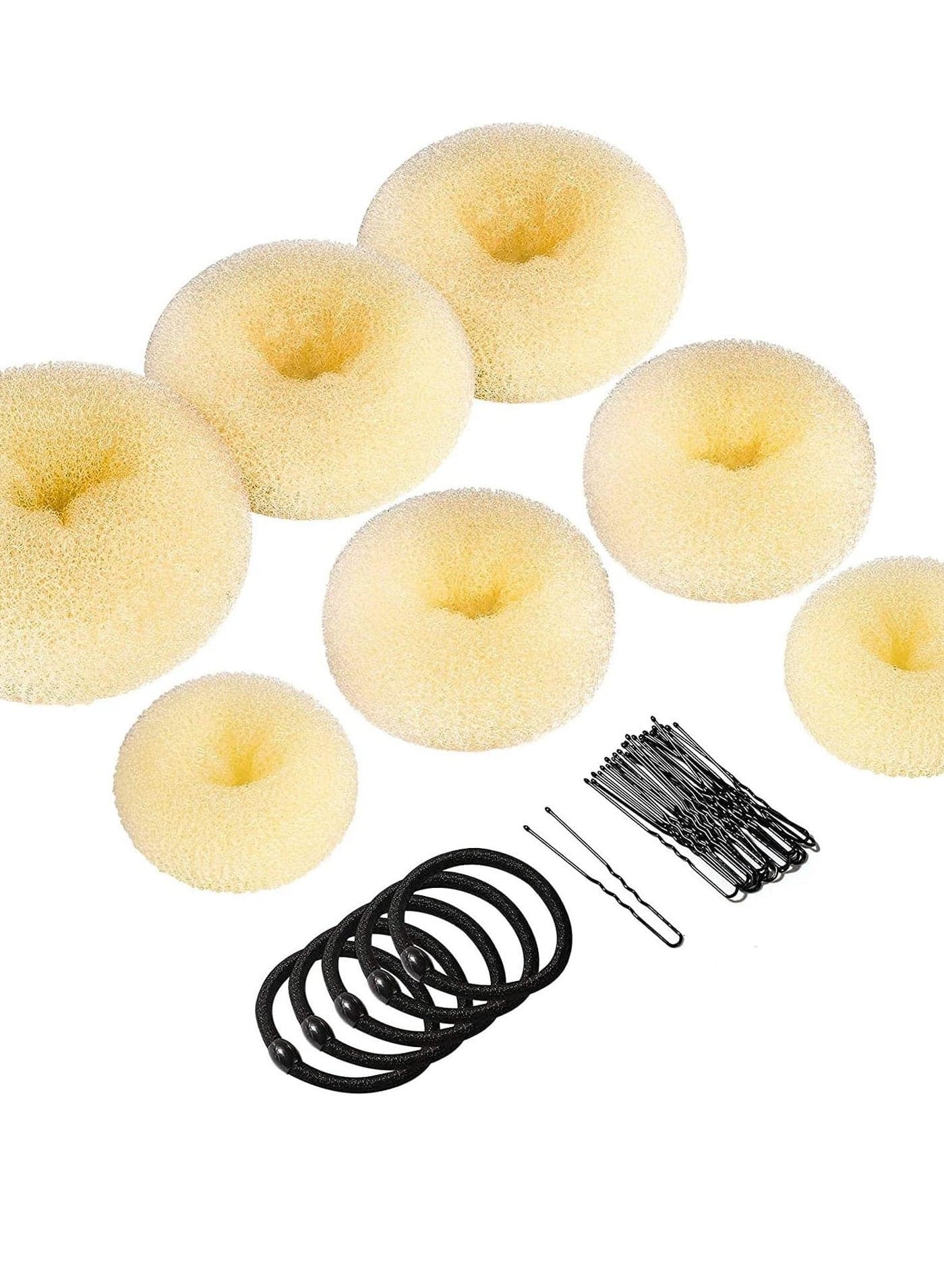 ORiTi Bun Maker Teenitor Hair Bun Maker Ring Style Bun Maker Set with 5 Bands 20 Bobby Pins 7 Buns For Chignon Hair Styles Beige