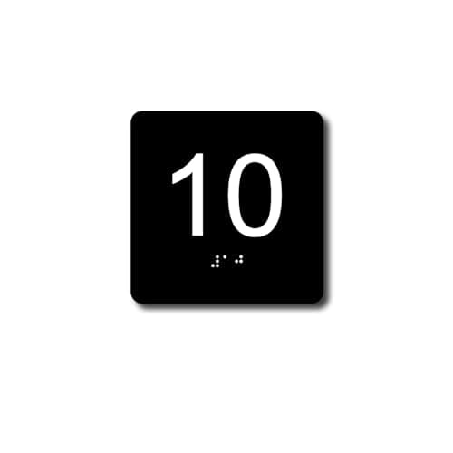 ADA Exam Room Number Sign with Tactile and Braille - 4" X 4" - Pack of 5 Numbered 1-5 or 6-10 (Black 6-10)