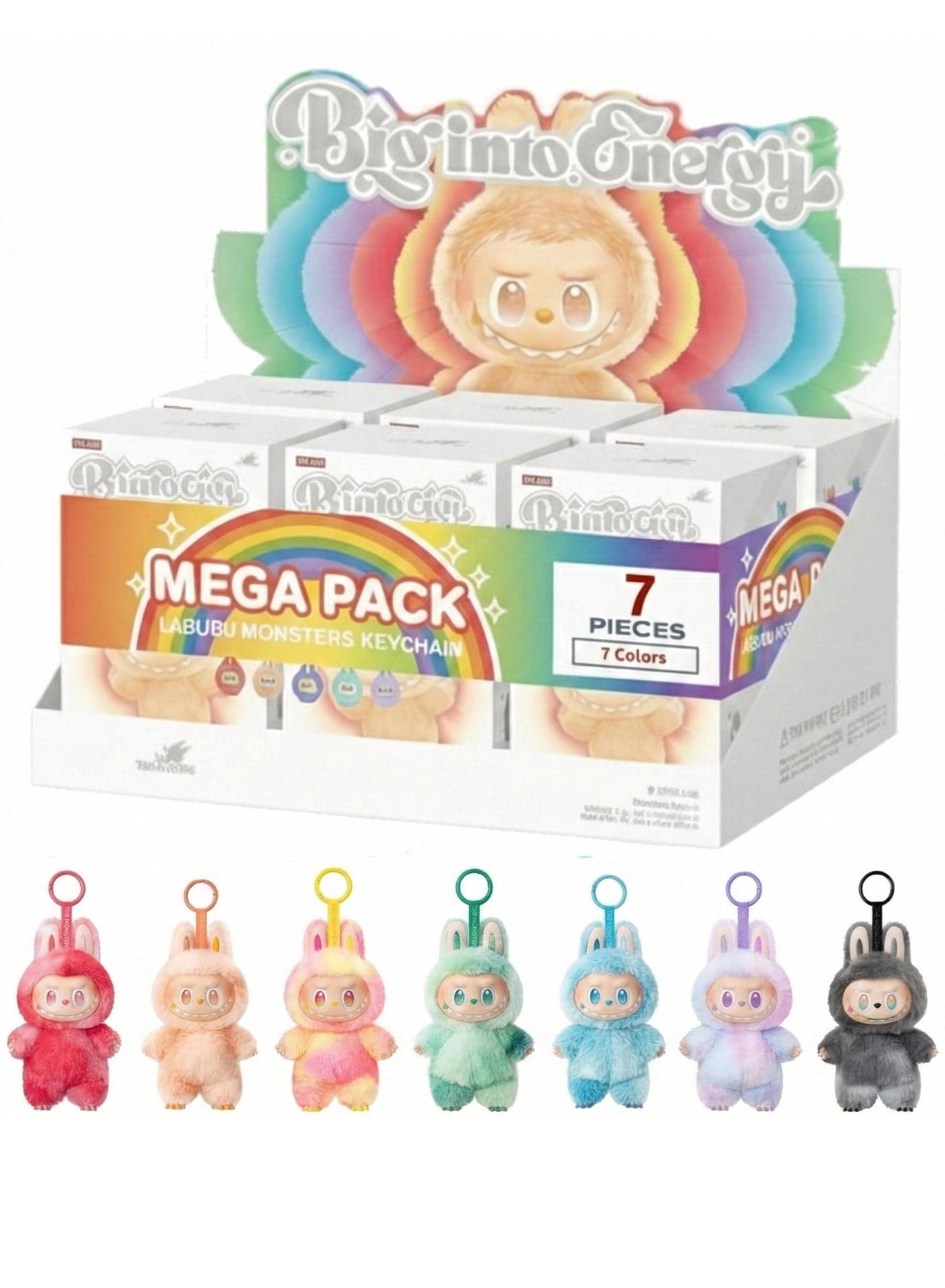 Labubu The Monsters Plush Doll Keychain Set 7 Pcs Combo – Bing Into Energy Cute Vinyl Face Stuffed Animal Bag Charms with Hanging Loop Generation 3 Set | Fluffy Kawaii Backpack Pendant & Car Ornament | Colorful Collectible Art Toy Gift for Girls & Teens