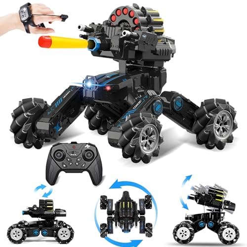 ROHSCE RC Tank Car with DriftHand Gesture Control Dual Mode Stunt Truck with Light Spray and Music 24Ghz Free Deformation Remote Control Fighting Bullets Vehicle for Kids