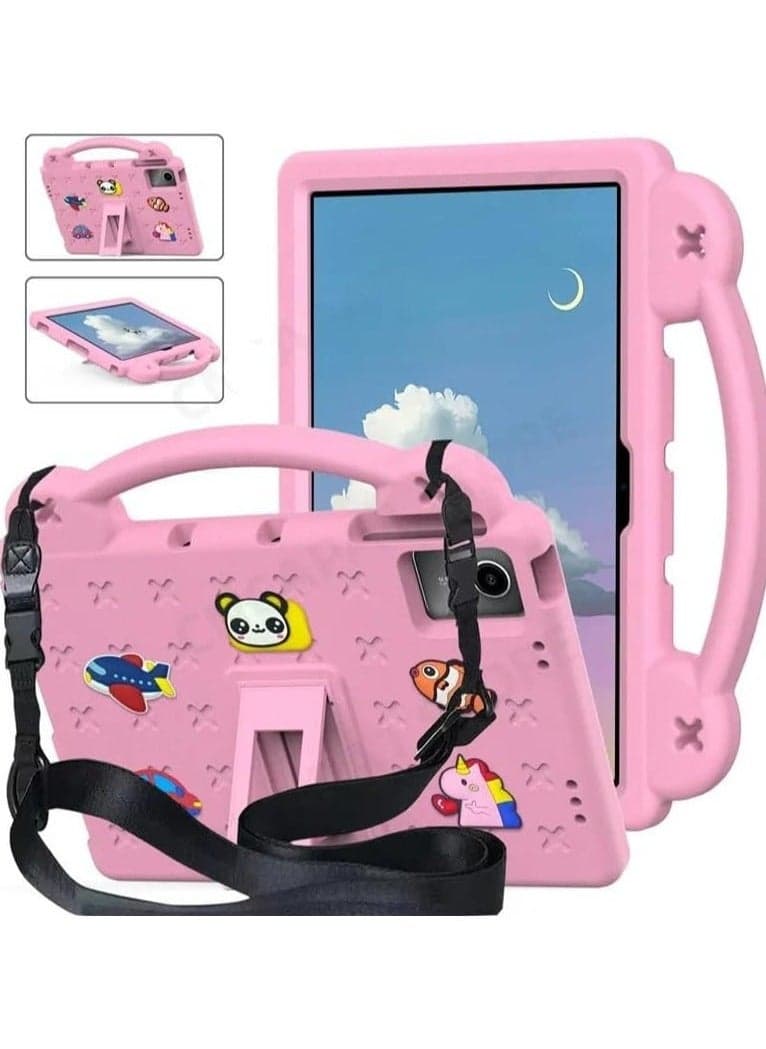 Kids Case Compatible with Lenovo Tab M11 11 Inch Tablet, EVA Cartoon Shockproof Cover with Shoulder Strap Handle Stand (Pink)