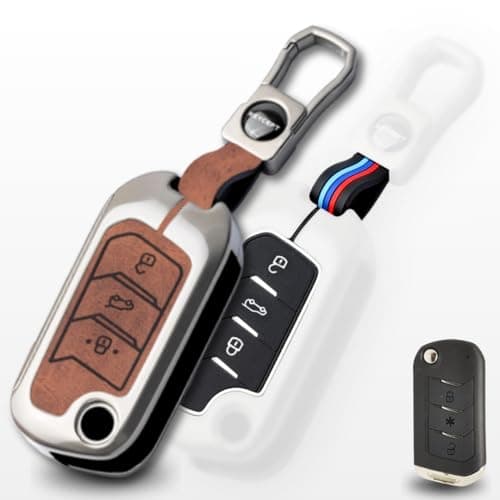 KEYCEPT Metal Alloy Key Cover Compatible for Mahin-dra Scorpio N Classic,3Xo,Xuv 300,Marazzo,Xuv 400,Bolero,Thar Roxx,Tuv 300,Ev 3 Button Flip Key (Dual Black & Tan).