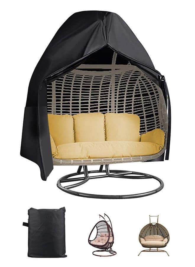 Patio Hanging Egg Chair Cover Waterproof Wicker Egg Swing Chair Covers Double Outdoor Furniture Protector Dust-Proof 231cm X 200cm Black (2-3 People)