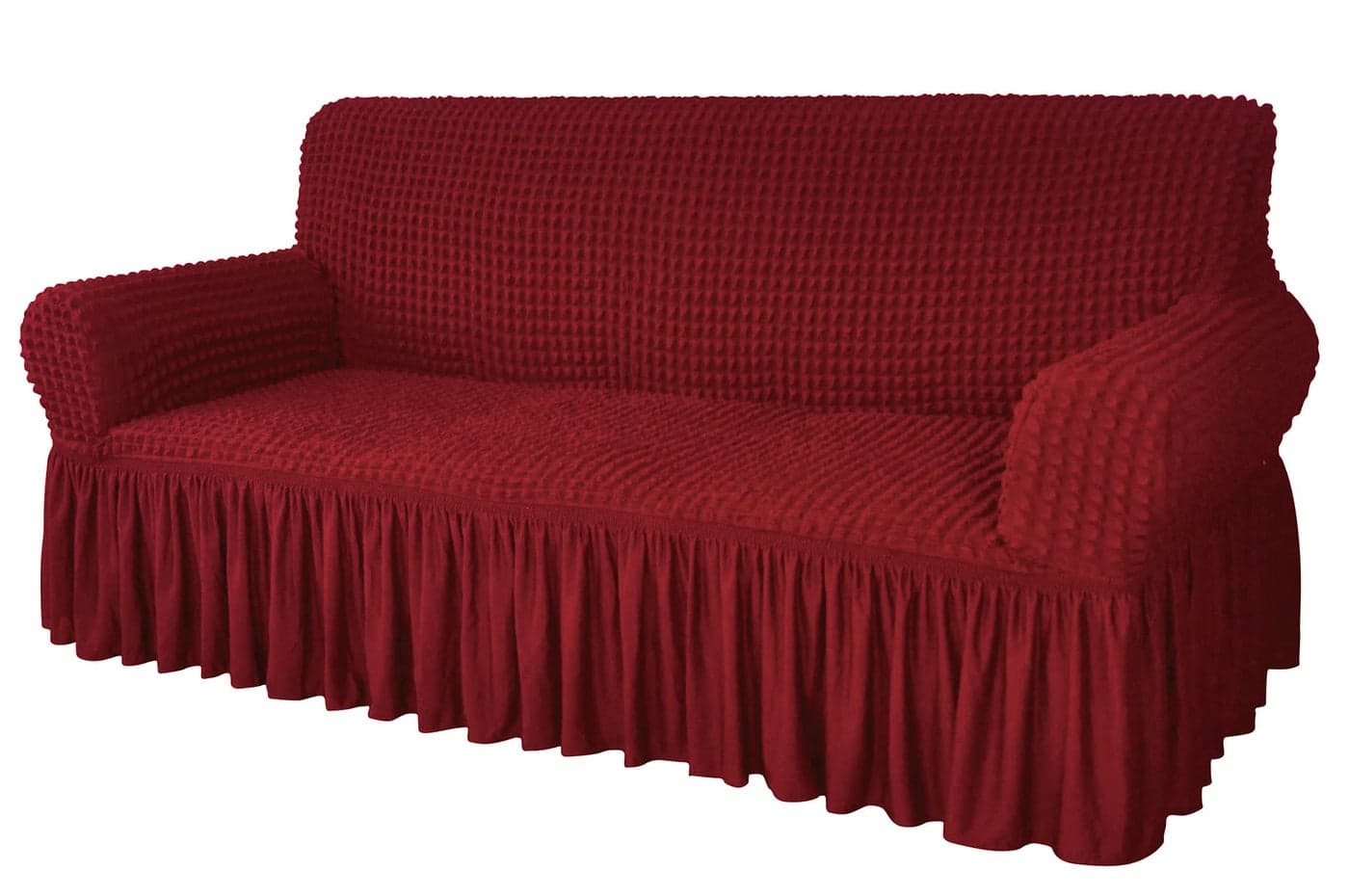 House of Quirk Turkish Bubble Frill 280 GSM Sofa Slipcovers, Durable Washable Universal Triple Seater High Elastic Furniture Protector (Maroon, 185-230cm)
