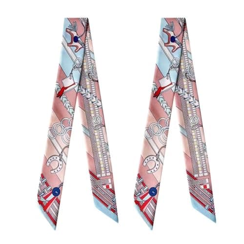 COtheSumay 100% Mulberry Silk Scarf for Handbags,Bags, and Purses,2 Pcs 2"x35" Hair Ribbon Skinny Neck Scarves for Women