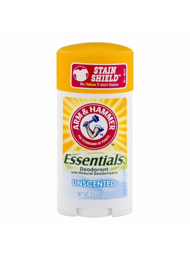 Arm & Hammer Essentials Natural Solid Deodorant, Unscented, 2.5 Ounce (Pack of 5)