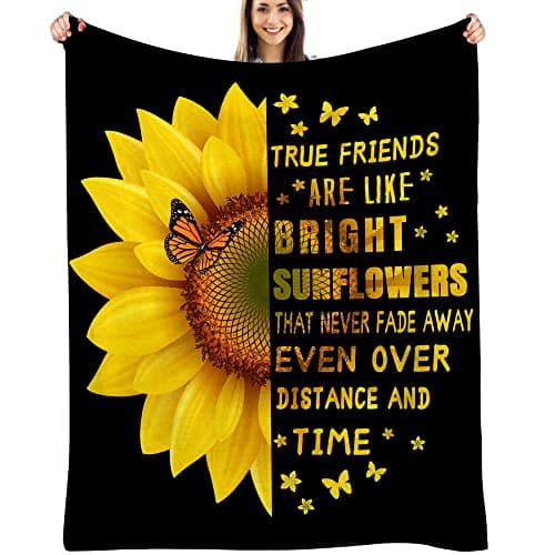 YOYICU Friendship Gifts for Women, Gifts for Friend, Friends Blankets for Women Birthday Christmas, Sunflower Butterfly Yellow Blanket for Home Bed Sofa 50” x 60”