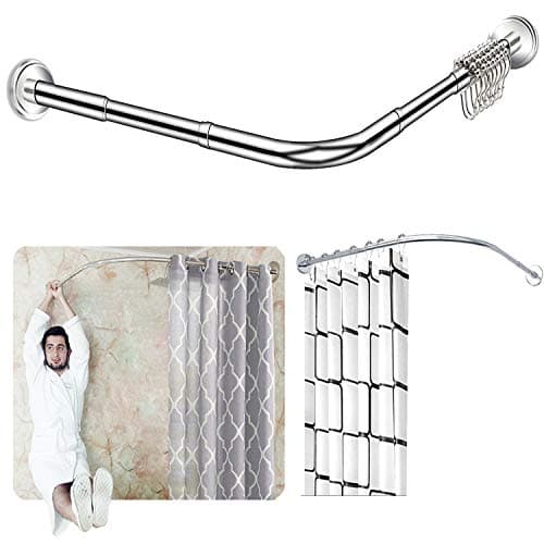 Quany Life Stretchable Corner Shower Curtain Rod Drill Free Install 304 Stainless L Shaped 2432 x 3248for Bathroom Clothing StoreFree Curtain Hook