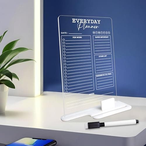 Trueflair Acrylic Board For Desk (24x16 CM)| Best Planner & Organiser For Enhancing Productivity | White Acrylic Base With Slot For Phone | Including Dry Erase Marker (Everyday Planner, Design 4)
