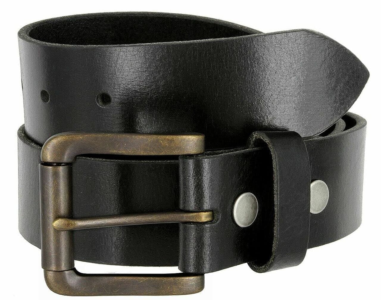 Roller Buckle Casual Jean One Piece Full Grain Buffalo Oil Tanned Leather Belt 1-1/2"(38mm) Wide (Black, 36)