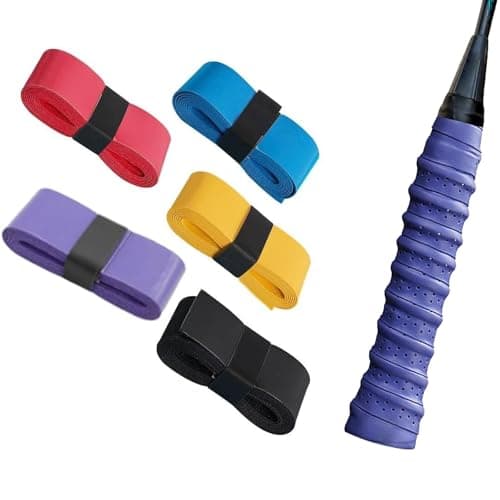 Badminton Grip Tape, 5PCS Towel Grip for Badminton Racquet, Racket Grip Anti Slip, Cushion Wrap for Badminton Grip, 105cm Long in 5 Colors (Red, Purple, Blue, Yellow, Black)