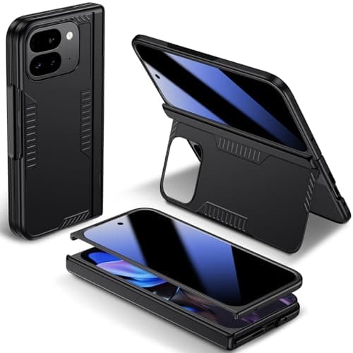 for Google Pixel9Pro Fold Privacy Case Hidden Kickstand Hinge Protection Built in Antispy Screen Protector Slim Sleek Original Hard Protective Thin Phone Case for Pixel 9 Pro Fold Black