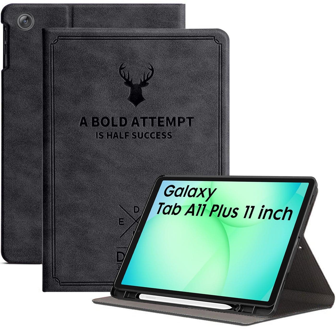 Robustrion Cover for Samsung Galaxy Tab A11 Plus Cover Case 11 inch, Deer Cover Case for Samsung Galaxy Tab A11 Plus Cover/Tab A11+ Tablet Cover with Pencil Holder - Black