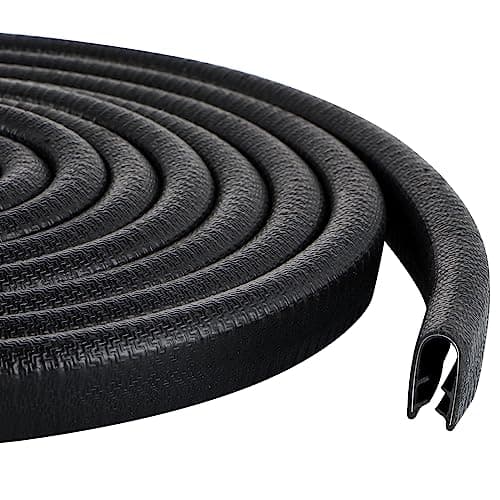 Sanbege Rubber Edge Trim Guard 10ft/3m, Adhesive Free Door Edge Protector, U Shape Edge Seal Strip with Embedded Metal Clips Fits 3/64" to 1/4" Thick Edges (Black)