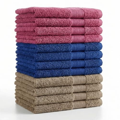 haus & kinder Face Towel Set of 12, Ultra Absorbent Super Soft Towels, 100% Cotton Towel for Men, Women, Towel for Gym, Travel, Sports, 500 GSM, Cobalt, Mulberry & Taupe, 30x30cm