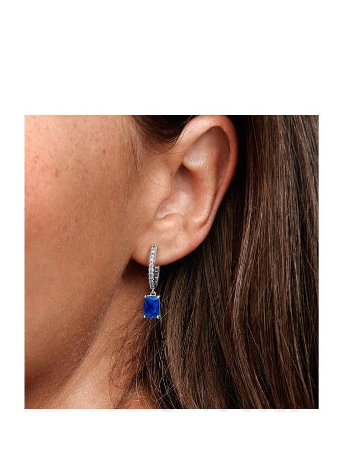 Blue Rectangular Sparkling Hoop Earrings
