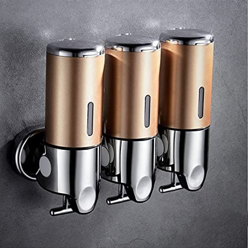 prosfalt 3 in 1 Wall Mounted Bathroom Shower Pump Dispenser and Organizer-Holds Shampoo, Soap, Conditioner, Shower Gel, for Bathroom Kitchen Hotel (Gold 3 Chamber)