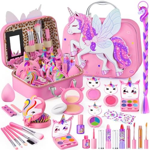 Beayuck Kids Makeup Kit for Girls Girls Makeup Kit Toys Real Washable Cosmetic Set with Storage Case Kids Play Makeup Set for Christmas Birthday Gift 3 4 5 6 8 10 11 12 Years Old Pink