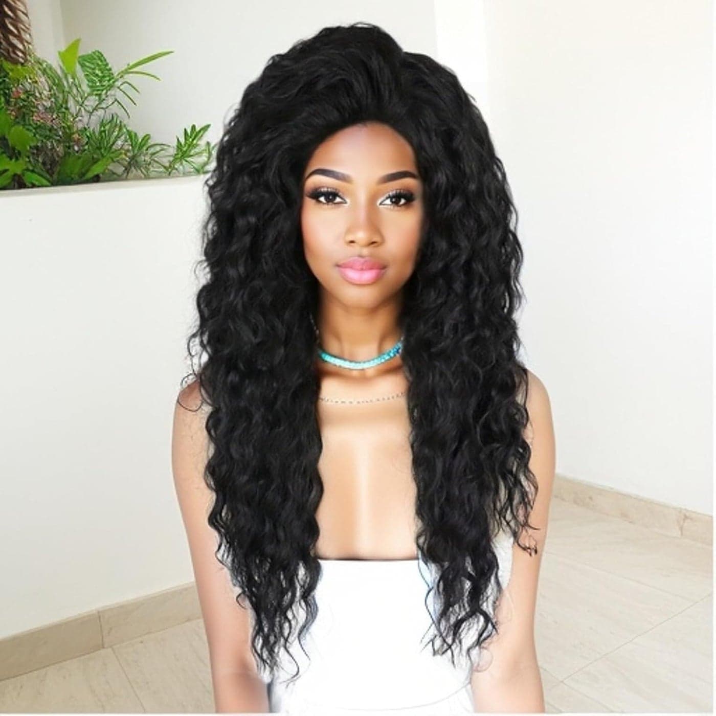 GNIMEGIL Black Wig Long Curly Wavy Wig for Women with Free Part Bangs Daily Drag Queen Carnival Party Halloween Costume Synthetic Wigs Hair Replacement Wig Cosplay