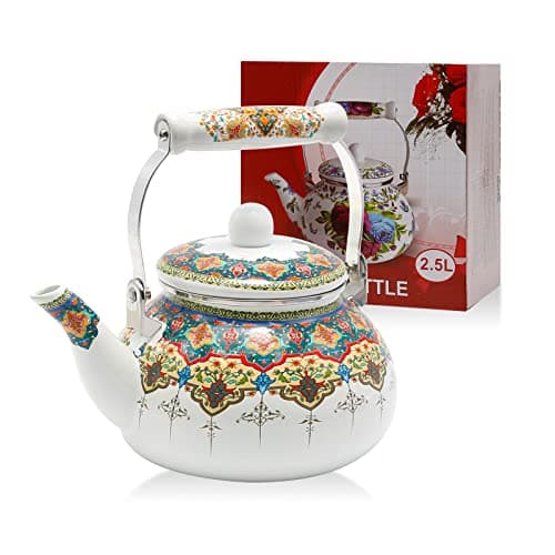 Anxingo Colorful Water Tea KettleTea Kettle Pot for Stove Top Porcelain Large Enamel Tea Kettle 25LRetro Classic Design style3