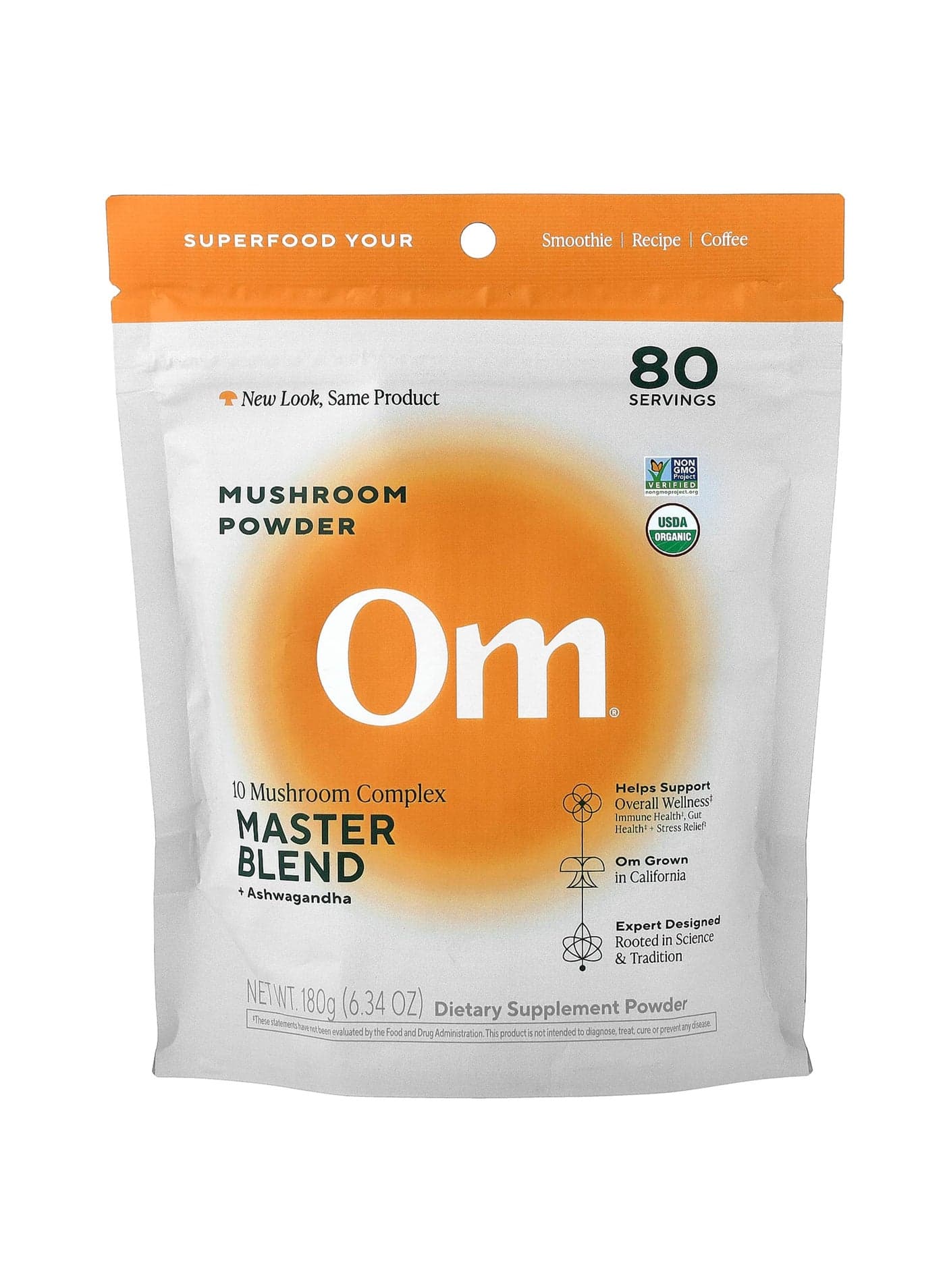 Mushroom Powder, 10 Mushroom Complex, Master Blend + Ashwagandha, 6.34 oz (180 g)