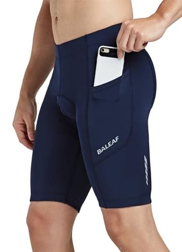 baleaf Men's Bike Shorts 3D Padded Cycling Road Biking Bicycle Riding Clothes Pockets UPF 50+ MTB Accessories Tights Dark Blue XL