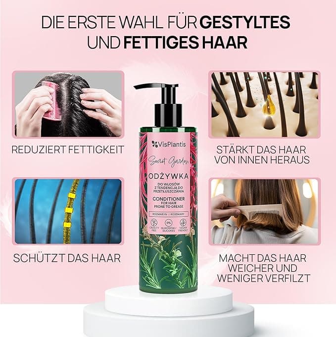 Vis Plantis Rosemary Hair Conditioner for Women with Milk Thistle Lemon Balm Extract 400 ML Sulphate Free Conditioner for Greasy Hair Nourish Strengthen the Scalp Volumizing Hair Thickening