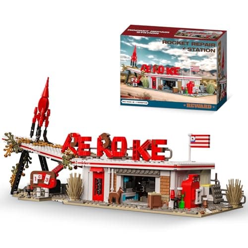 TOY PLAYER Rocket Architecture Building Block Set Including Weapons Signboard and Gas Station Accessories MOC Merchandise Model Collectors Toys Birthday Gift for Adults Ages 14 1526PCS
