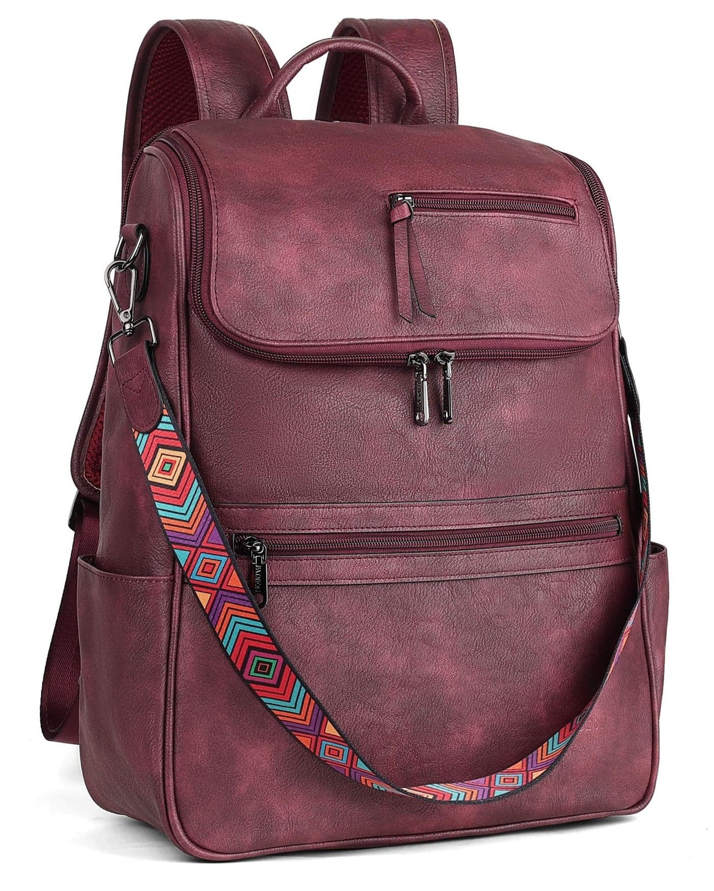 FADEON Laptop Backpack for Women Leather Travel Backpack with Laptop Compartment, Designer PU Shoulder Laptop Bag Red