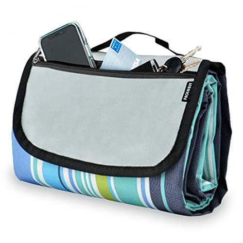 PACKNBUY Foldable Picnic Mat for Outdoor Waterproof Sand Proof Camping Blanket for Beach Travel Park Family Outing Trekking Hiking Large Foldable Mat Rug (Blue Stripes)