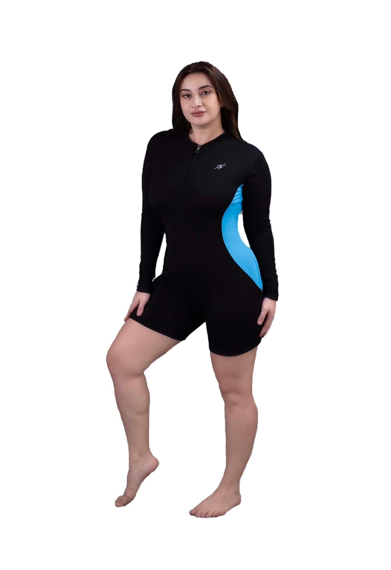 Keepfit upf40+uv n9 Antibacterial 1 Peice Zipper Padded Swimwear Set for Women Black |Swimming Suit for Women