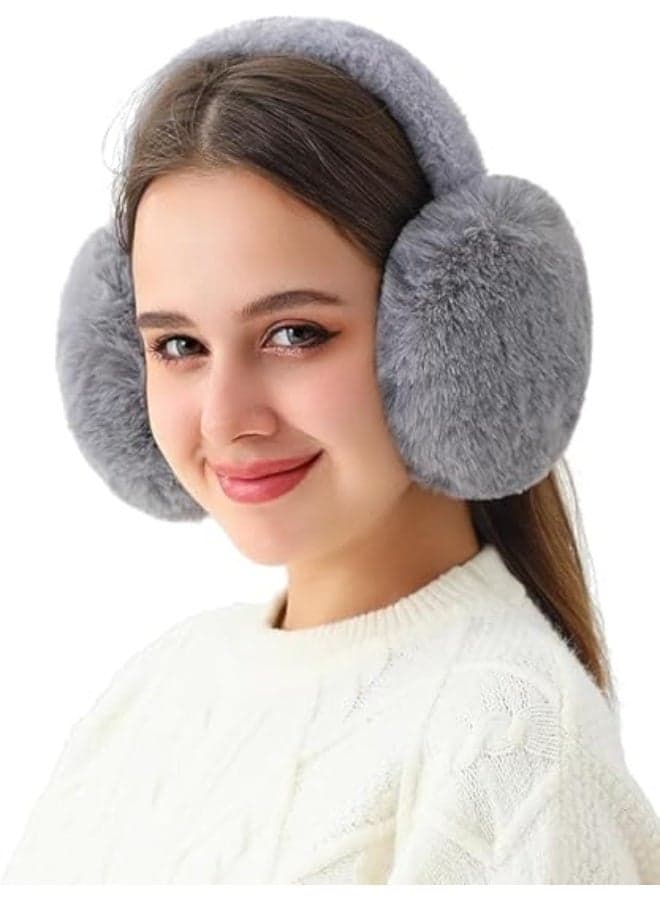 Unisex Winter Foldable Earmuffs Plush Faux Fur Ear Muffs Outdoor Cold Weather Ear Warmers for Women and Men, One Size