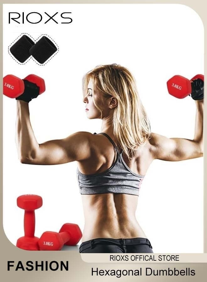 Dipped Plastic Covered Rubber Hexagonal Dumbbells Steel Weight Set with a pair of wrist protectors For Men Women 2kg 3kg Fitness Sports Training Pair