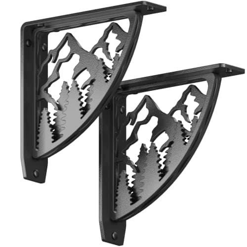 STARBY Heavy Duty Shelf Brackets. 2 Pack, 8" x 8" Fireplace Mantel Corbels. L Shaped Metal Bracket Counter Supports. Designer Wrought Iron Black. DIY Hardware Included. 500 Lb Capacity. Made in USA