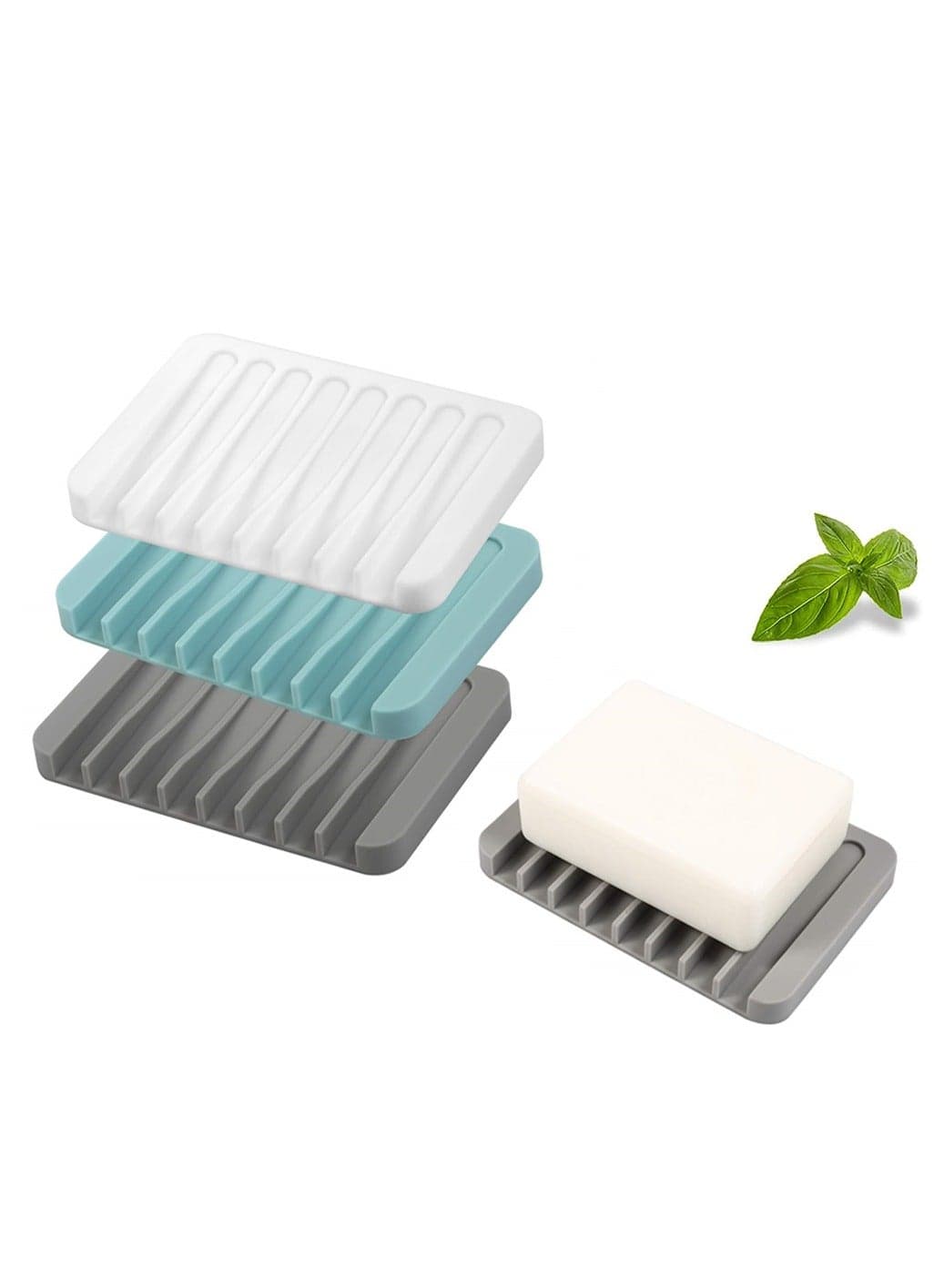 Self Draining Soap Holder, 3 Pcs Silicone Soap Saver, Soap Saver for Shower, Bathroom, Kitchen, Bath Tub, Sponges, Keep Soap Bars Dry Clean, Easy Clean, Extend Soap Life, Easy Dry
