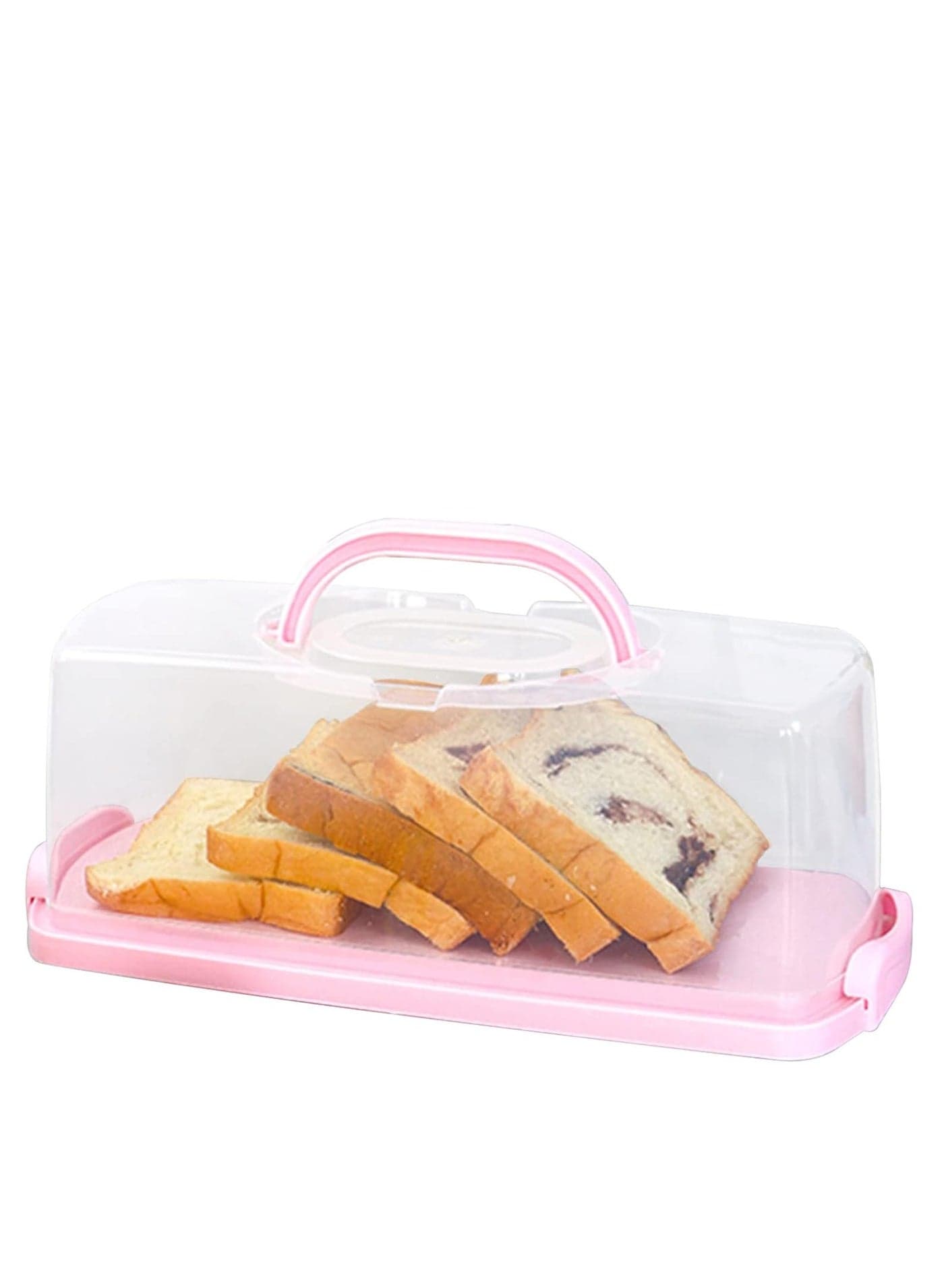 MahMir® Plastic Rectangular Bread Box with Portable Handle, Loaf Cake Storage Container Box for Storing Banana Bread,Pumpkin Bread (Pink)