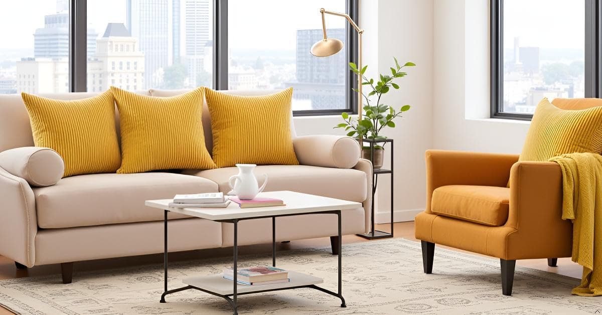 Guffaw / Corduroy/Stripped/Luxury 340 TC Cushion Covers Standard Size 16"X16" Inches (Mustard, 4)