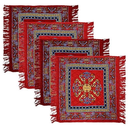 Kuber Industries (Set of 4) Traditional Asana for Puja - Soft Velvet Aasan for Pooja | Prayer | Sitting | Meditation - Small Carpet Mat Rug for Floor - (Red & Maroon Color)
